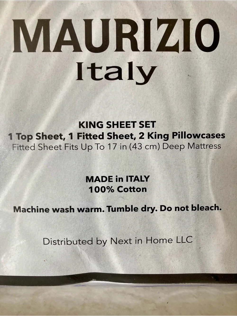 Maurizio Italy King Sheet Set White w/ Dark Gray Blue Embroidery Percale Cotton